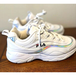FILA Ray Chunky Trainers White Iridescent Holographic Sneakers Women Size 8 MINT